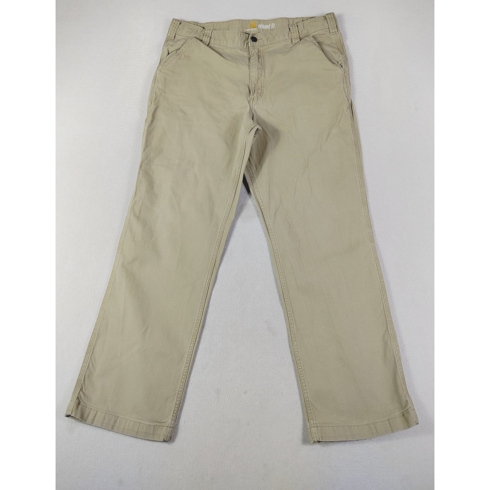 Carhartt Carpenter Pants Mens 38x30 Beige Canvas Relaxed Fit Workwear Stretch